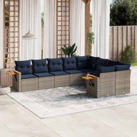 Set de sofás de jardín 9 pzas con cojines ratán
