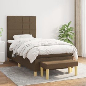 Cama box spring con colchón tela marrón oscuro 90x200 cm en Camas y somieres | Comprar online en Foro24