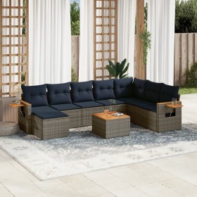 Set de sofás de jardín 9 pzas con cojines ratán