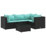 Set de muebles de jardín 5 pzas y cojines ratán sintético negro