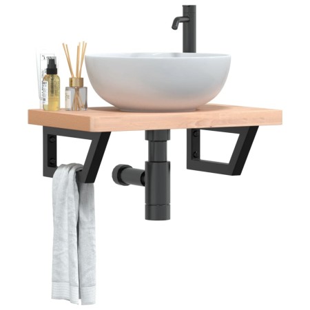 Estante de lavabo de pared de acero y madera maciza de haya von , Badezimmerwaschtische - Ref: Foro24-3302363, Preis: 83,51 €...