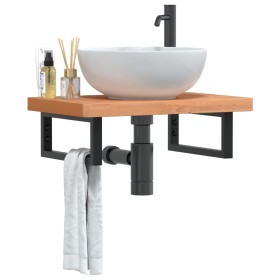 Estante de lavabo de pared de acero y madera maciza de haya von , Badezimmerwaschtische - Ref: Foro24-3302377, Preis: 90,36 €...