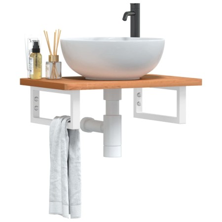 Estante de lavabo de pared de acero y madera maciza de haya von , Badezimmerwaschtische - Ref: Foro24-3302368, Preis: 73,52 €...