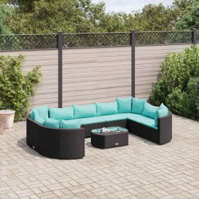Set de sofás de jardín y cojines 10 pzas ratán sintético negro de , Conjuntos de jardín - Ref: Foro24-3308404, Precio: 701,30 €