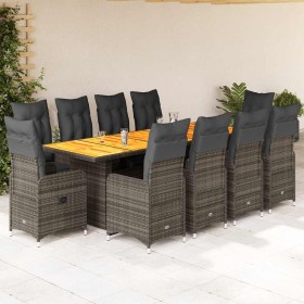 Set de mesa y sillas de jardín 11 pzas y cojines ratán PE gris by , Garden sets - Ref: Foro24-3277294, Price: 1,00 €, Discoun...