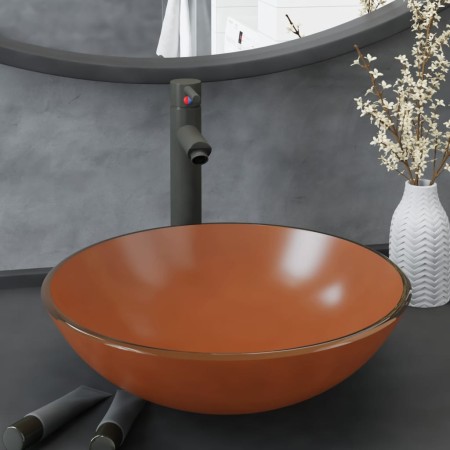 Lavabo de baño grifo y desagüe de empuje vidrio templado marrón by , Sinks - Ref: Foro24-3098457, Price: 97,90 €, Discount: %