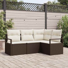 Conjunto de sofá de jardín 4 pcs Marrón Poliratán