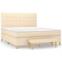 Cama box spring con colchón tela color crema 160x200 cm