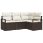 Conjunto de sofá de jardín 4 pcs Marrón Poliratán