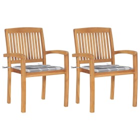 Sillas de jardín 2 uds madera de teca y cojines a cuadros gris by , Garden chairs - Ref: Foro24-3063266, Price: 213,07 €, Dis...