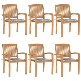 Sillas de jardín apilables 6 uds madera de teca con cojines by , Garden chairs - Ref: Foro24-3073239, Price: 612,37 €, Discou...