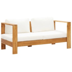 Sofá de jardín con cojín madera de acacia blanco crema 140 cm by , Modular outdoor sofas - Ref: Foro24-47273, Price: 314,31 €...