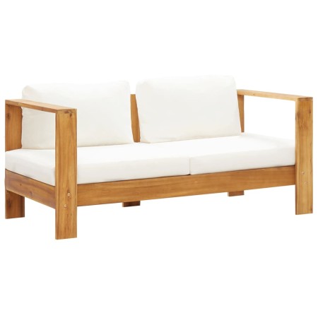 Sofá de jardín con cojín madera de acacia blanco crema 140 cm by , Modular outdoor sofas - Ref: Foro24-47273, Price: 314,31 €...