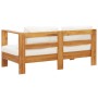 Sofá de jardín con cojín madera de acacia blanco crema 140 cm by , Modular outdoor sofas - Ref: Foro24-47273, Price: 314,31 €...