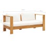 Sofá de jardín con cojín madera de acacia blanco crema 140 cm by , Modular outdoor sofas - Ref: Foro24-47273, Price: 314,31 €...