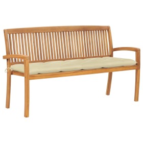 Banco de jardín apilable con cojín madera maciza de teca 159 cm by , garden benches - Ref: Foro24-3063323, Price: 235,56 €, D...