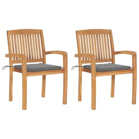 Sillas de jardín 2 uds con cojines madera maciza de teca gris by , Garden chairs - Ref: Foro24-3063253, Price: 254,10 €, Disc...