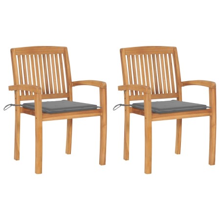 Sillas de jardín 2 uds con cojines madera maciza de teca gris by , Garden chairs - Ref: Foro24-3063253, Price: 254,10 €, Disc...