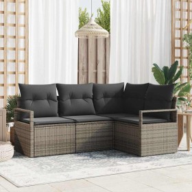Conjunto de sofá de jardín 4 pcs Gris Poliratán