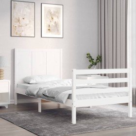 Estructura de cama con cabecero madera maciza blanco 90x200 cm