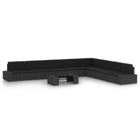 Set de muebles de jardín 9 pzas ratán sintético y cojines negro de , Conjuntos de jardín - Ref: Foro24-3067146, Precio: 837,77 €