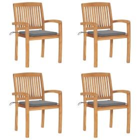 Sillas de jardín apilables 4 uds madera de teca con cojines de , Sillas de jardín - Ref: Foro24-3073211, Precio: 429,93 €, De...