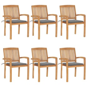 Sillas de jardín apilables 6 uds madera de teca con cojines von , Gartenstühle - Ref: Foro24-3073226, Preis: 632,96 €, Rabatt: %