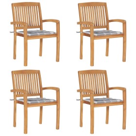 Sillas de jardín apilables 4 uds madera de teca con cojines de , Sillas de jardín - Ref: Foro24-3073224, Precio: 419,51 €, De...