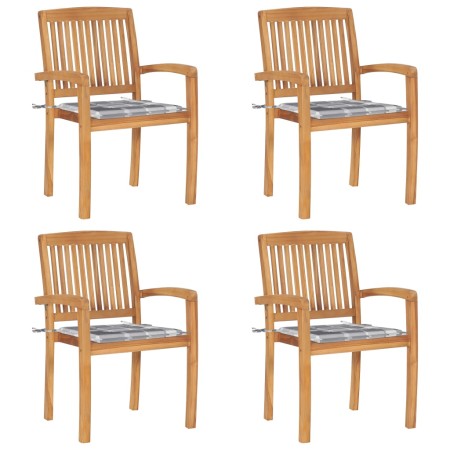 Sillas de jardín apilables 4 uds madera de teca con cojines de , Sillas de jardín - Ref: Foro24-3073224, Precio: 419,51 €, De...