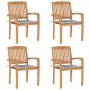 Sillas de jardín apilables 4 uds madera de teca con cojines de , Sillas de jardín - Ref: Foro24-3073224, Precio: 419,51 €, De...