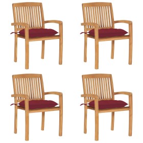 Sillas de jardín apilables 4 uds madera de teca con cojines de , Sillas de jardín - Ref: Foro24-3073264, Precio: 426,68 €, De...