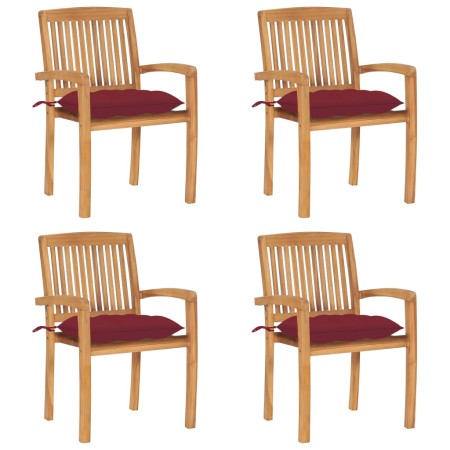 Sillas de jardín apilables 4 uds madera de teca con cojines by , Garden chairs - Ref: Foro24-3073264, Price: 426,68 €, Discou...