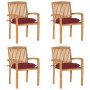 Sillas de jardín apilables 4 uds madera de teca con cojines by , Garden chairs - Ref: Foro24-3073264, Price: 426,68 €, Discou...