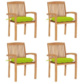 Sillas de jardín apilables 4 uds madera de teca con cojines by , Garden chairs - Ref: Foro24-3073266, Price: 426,88 €, Discou...
