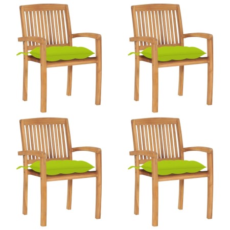 Sillas de jardín apilables 4 uds madera de teca con cojines by , Garden chairs - Ref: Foro24-3073266, Price: 426,88 €, Discou...