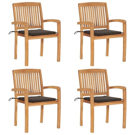 Sillas de jardín apilables 4 uds madera de teca con cojines de , Sillas de jardín - Ref: Foro24-3073218, Precio: 422,96 €, De...