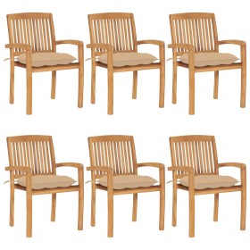 Sillas de jardín apilables 6 uds madera de teca con cojines de , Sillas de jardín - Ref: Foro24-3073270, Precio: 642,85 €, De...