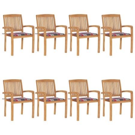 Sillas de jardín apilables 8 uds madera de teca con cojines by , Garden chairs - Ref: Foro24-3073253, Price: 887,17 €, Discou...