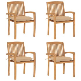 Sillas de jardín apilables 4 uds madera de teca con cojines by , Garden chairs - Ref: Foro24-3073258, Price: 426,63 €, Discou...