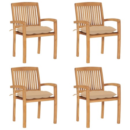 Sillas de jardín apilables 4 uds madera de teca con cojines by , Garden chairs - Ref: Foro24-3073258, Price: 426,63 €, Discou...