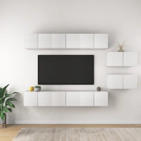 Mueble de TV 8 piezas de madera contrachapada blanco by , TV Furniture - Ref: Foro24-3078727, Price: 247,80 €, Discount: %