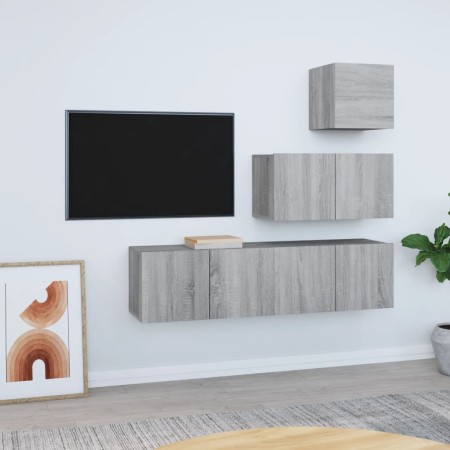 Set de muebles para TV 4 pzas madera contrachapada gris Sonoma | Foro24.es | Tu tienda online para hogar, jardín y más Foro24.es