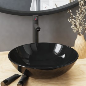 Lavabo de baño grifo y desagüe de empuje vidrio templado negro de , Lavabos - Ref: Foro24-3098452, Precio: 101,91 €, Descuent...