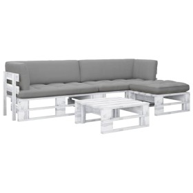 Muebles de palés 4 pzas y cojines madera pino impregnada blanco by , Garden sets - Ref: Foro24-3066783, Price: 401,03 €, Disc...