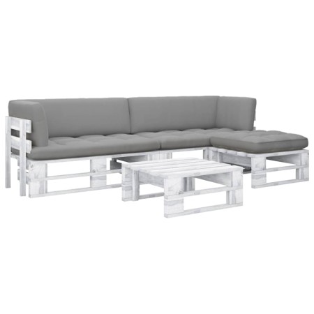 Muebles de palés 4 pzas y cojines madera pino impregnada blanco by , Garden sets - Ref: Foro24-3066783, Price: 401,03 €, Disc...
