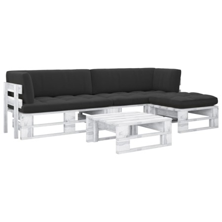 Muebles de palés 4 pzas y cojines madera pino impregnada blanco von , Gartensets - Ref: Foro24-3066788, Preis: 393,71 €, Raba...