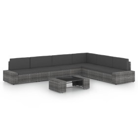 Juego muebles de jardín 7 pzas y cojines ratán sintético gris by , Garden sets - Ref: Foro24-3067178, Price: 626,47 €, Discou...