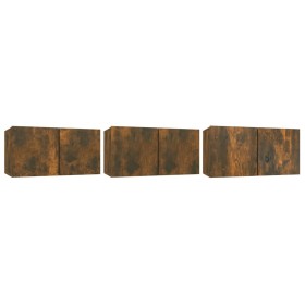 Muebles para TV colgantes 3 uds roble ahumado