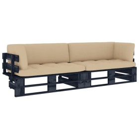 Sofá de palets 2 plazas cojines madera pino impregnada negro by , Garden sets - Ref: Foro24-3066652, Price: 288,37 €, Discoun...