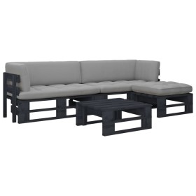 Muebles de palets 4 pzas y cojines madera pino impregnada negro de , Conjuntos de jardín - Ref: Foro24-3066795, Precio: 381,4...
